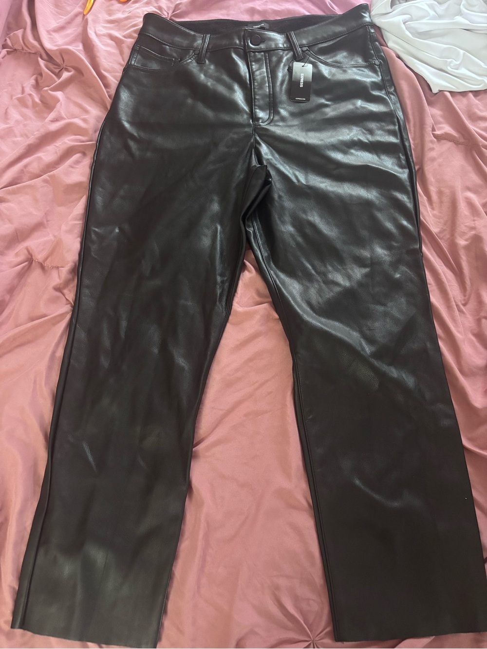 Express Black Faux Leather Straight Leg Pants-Petite with original Tags
